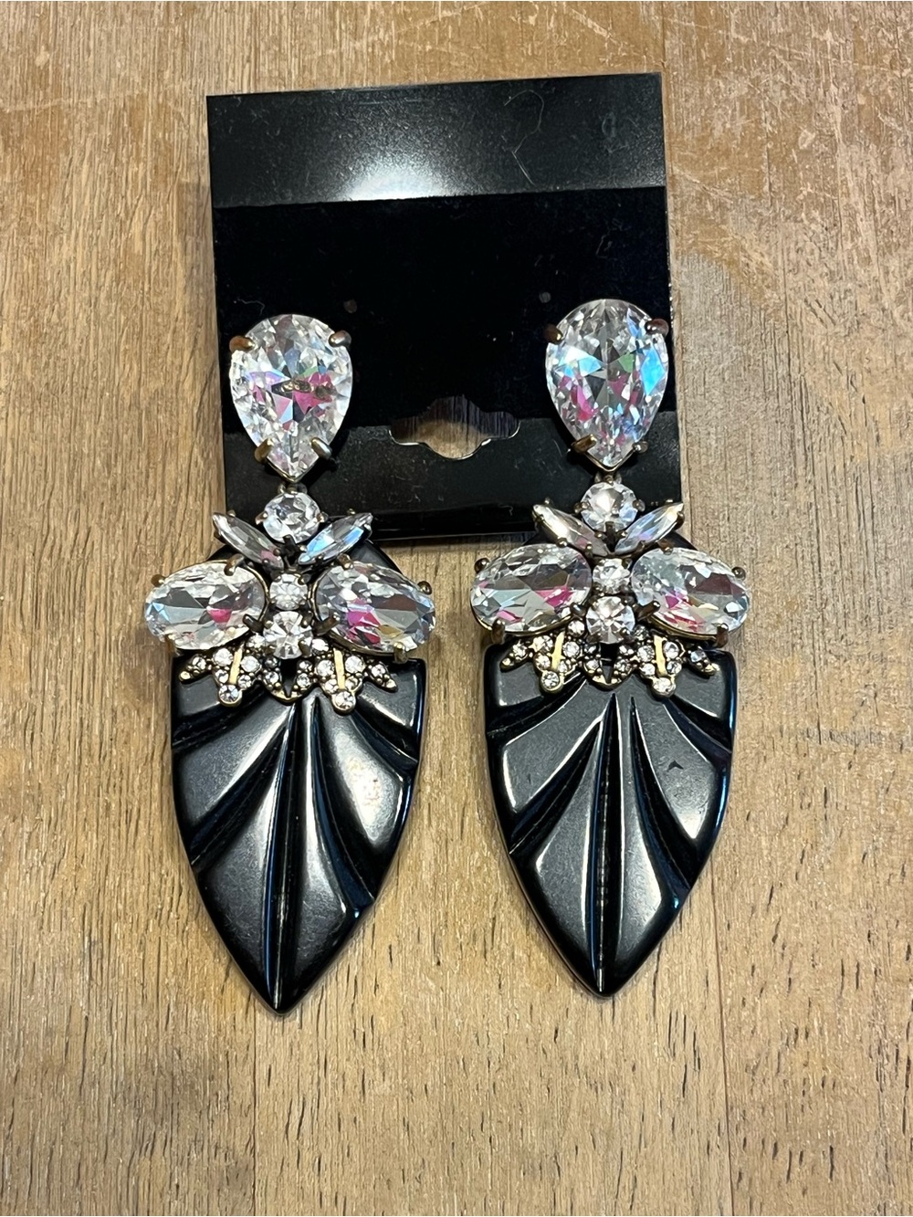 J. Crew Crystal and Black Statement Drop Earrings